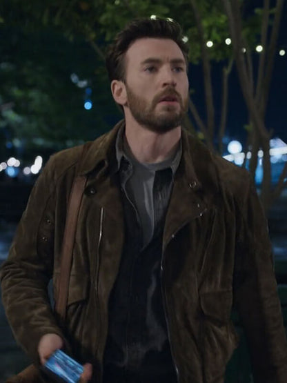 Ghosted 2023 Chris Evans Brown Suede Leather Jacket