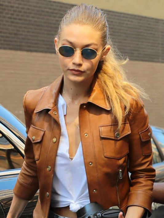Gigi Hadid Brown Leather Jacket 
