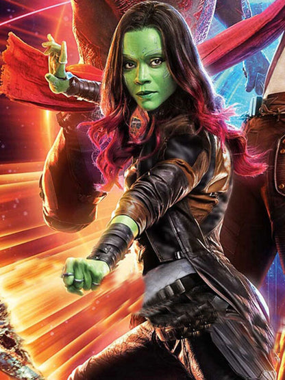 Guardians of the Galaxy Vol 2 2017 Zoe Saldana Black Leather Long Coat