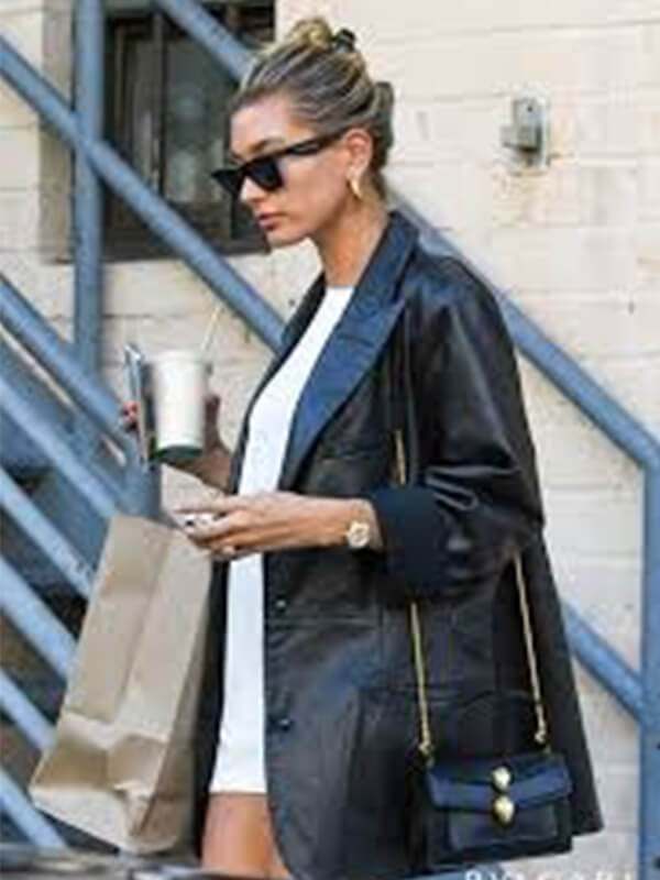 Hailey Baldwin Black Leather Blazer
