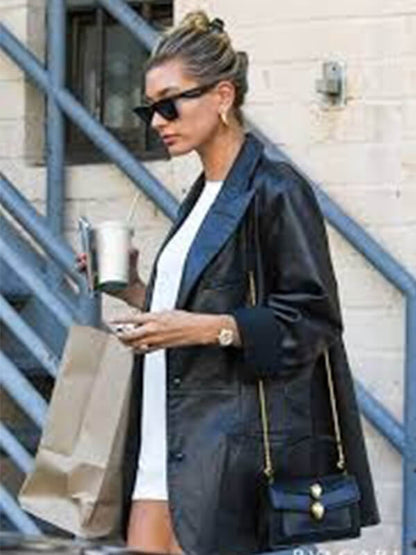 Hailey Baldwin Black Leather Blazer