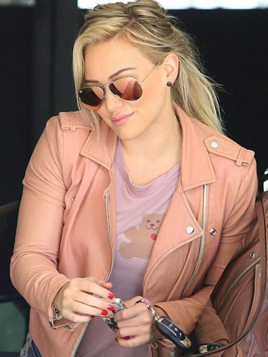 Hilary Duff  Pink Leather Jacket