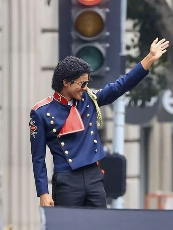 Jaafar Jackson Michael 2025 Blue Milatry Leather Jacket 