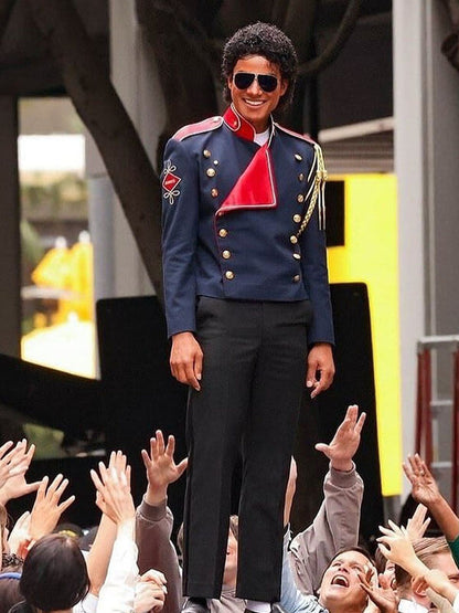 Jaafar Jackson Michael 2025 Blue Milatry Leather Jacket 