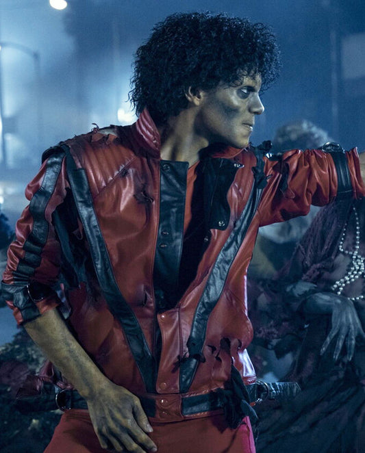 Jaafar Jackson Michael 2026 Red Leather Thriller Jacket