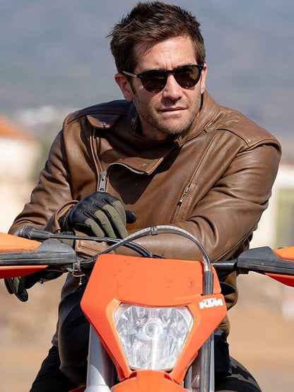 Jack Gyllenhaal In The Grey 2026 Brown Leather Jacket