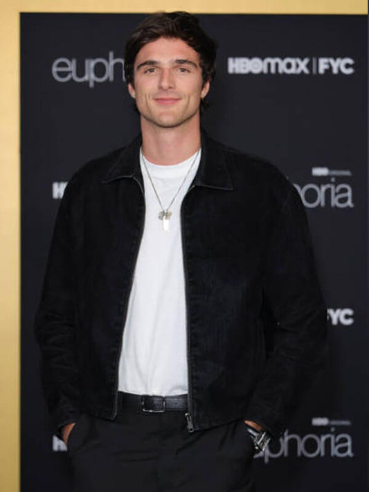 Jacob Elordi Euphoria Premiere Black Velvet Jacket