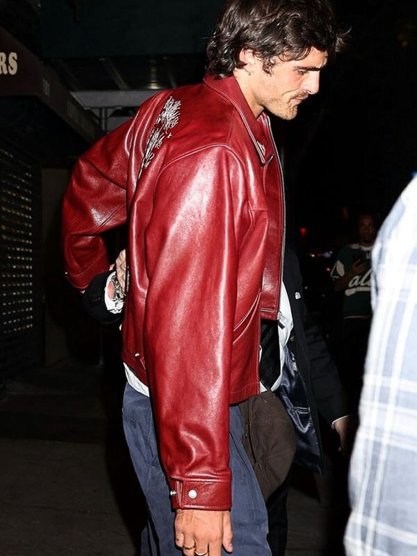 Jacob Elordi New York Sighting Red Leather Bomber Jacket