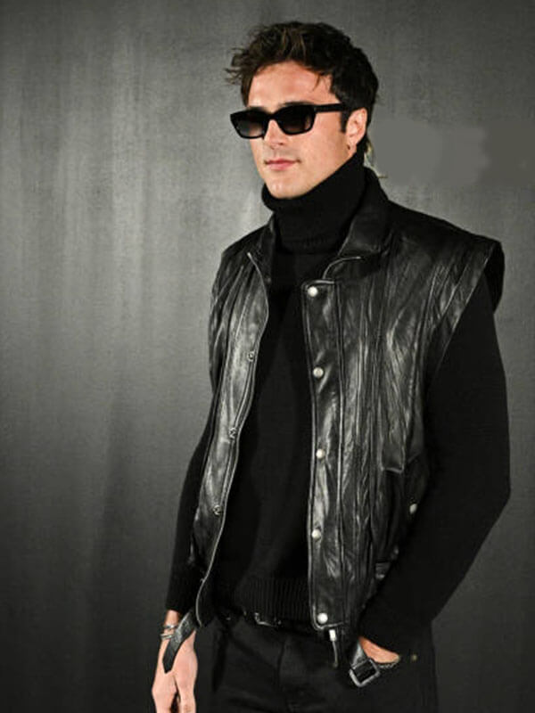 Jacob Elordi Paris Sighting Black Leather Vest