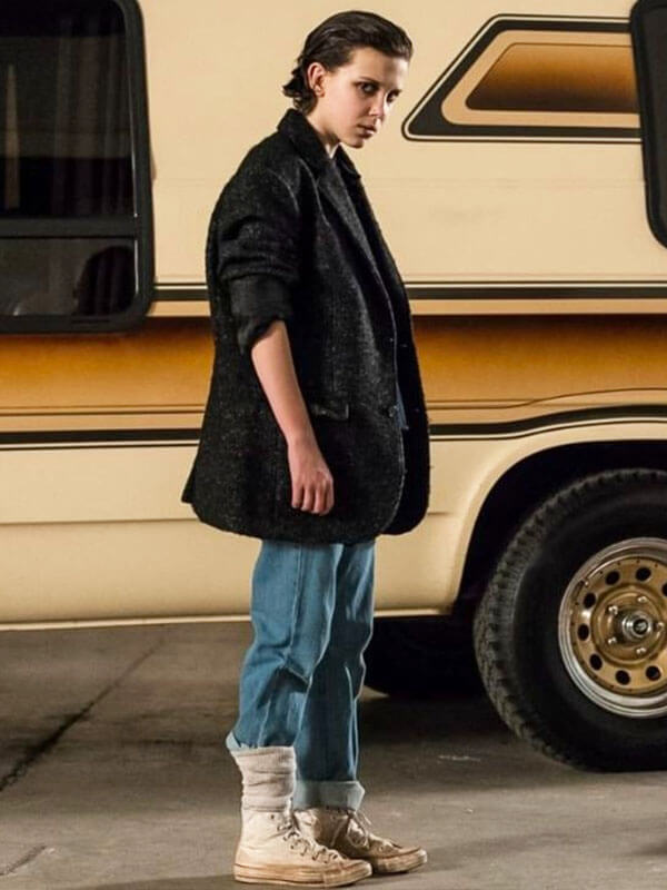 Jane Hopper Stranger Things Season 02  Black Wool Coat
