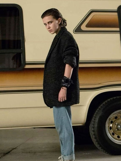 Jane Hopper Stranger Things Season 02  Black Wool Coat
