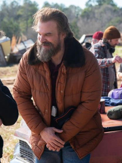 Jim Hopper Stranger Things Season 05 Brown Puffer Jacket