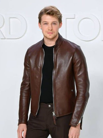 Joe Alwyn Geniune Brown Leather Jacket