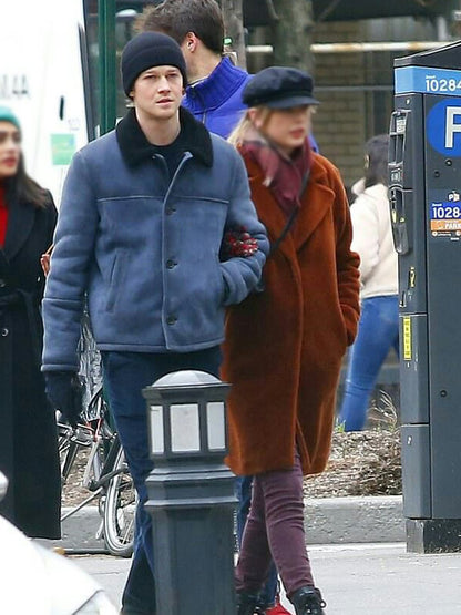 Joe Alwyn Shearling Suede Leather Jacket 