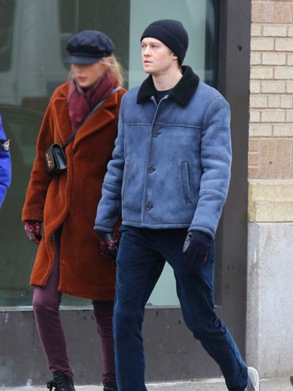Joe Alwyn Shearling Suede Leather Jacket 