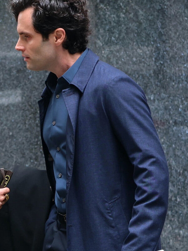 Joe Goldberg You S05 Blue Wool Coat