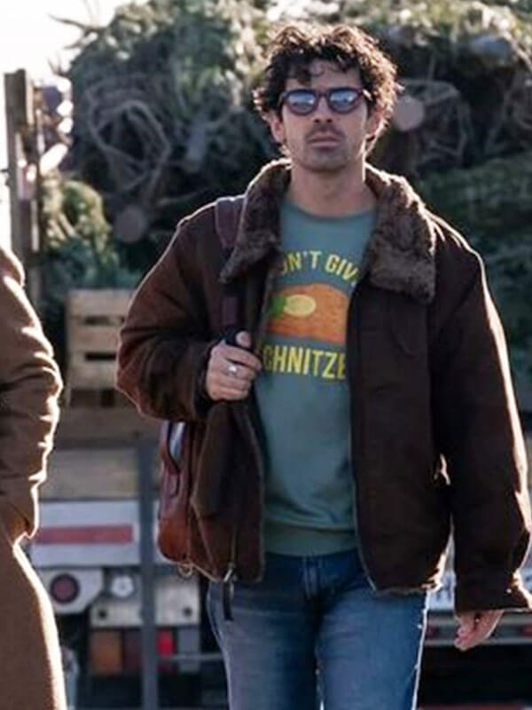 Joe Jonas A Very Jonas Christmas Movie Brown Suede Bomber Jacket