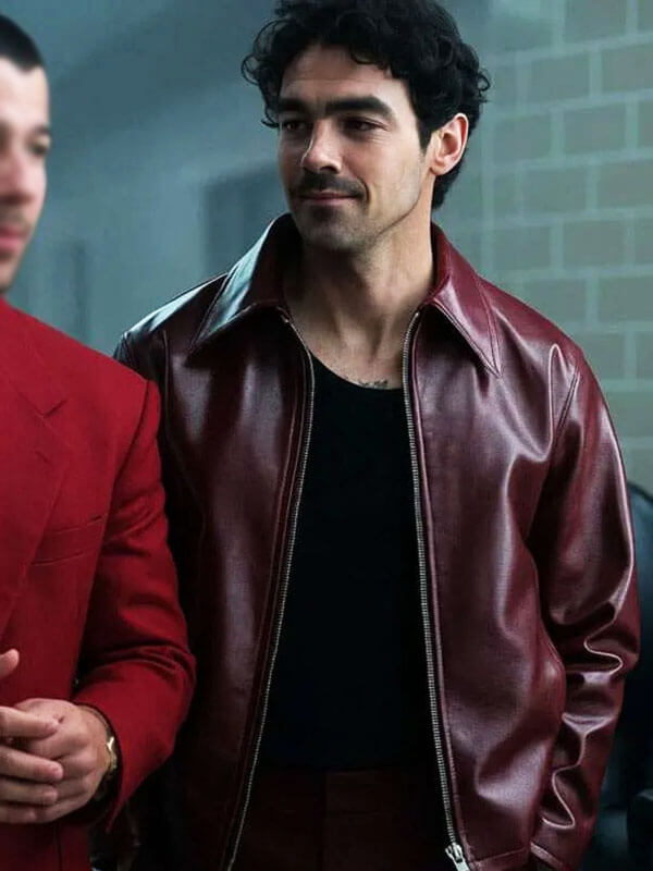 Joe Jonas A Very Jonas Christmas Movie Maroon Leather Jacket