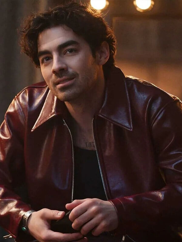 Joe Jonas A Very Jonas Christmas Movie Maroon Leather Jacket