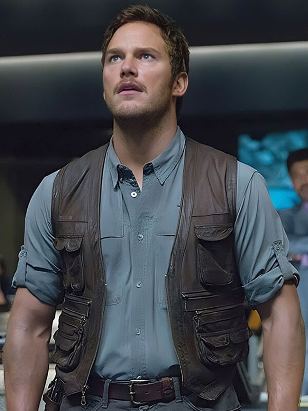  Jurassic World 2015 Chris Pratt Brown Leather Vest