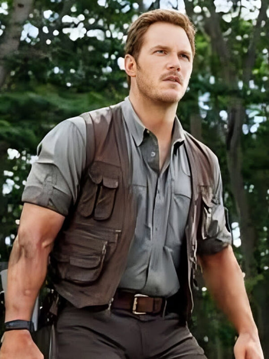  Jurassic World 2015 Chris Pratt Brown Leather Vest