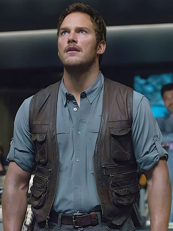  Jurassic World 2015 Chris Pratt Brown Leather Vest