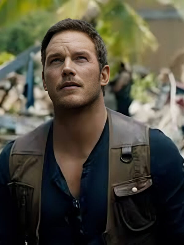 jurassic world fallen kingdom 2018 Chris Patt Brown Leather Vest