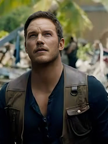 jurassic world fallen kingdom 2018 Chris Patt Brown Leather Vest