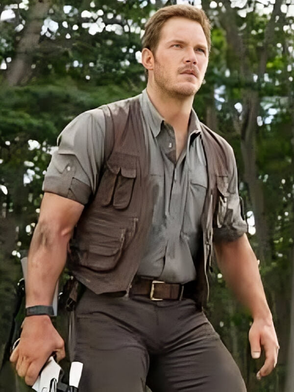 jurassic world fallen kingdom 2018 Chris Patt Brown Leather Vest