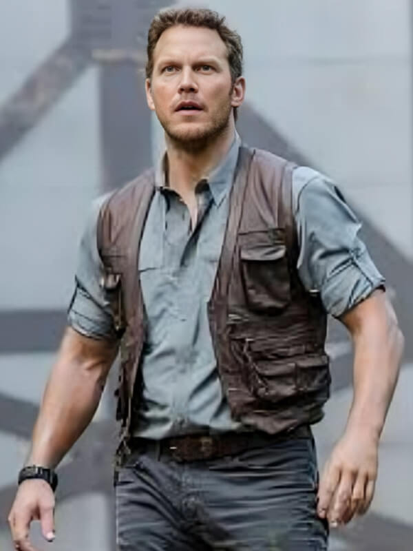 jurassic world fallen kingdom 2018 Chris Patt Brown Leather Vest