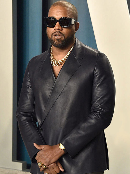 Kanye West Kimono Wrap Black Leather Blazer