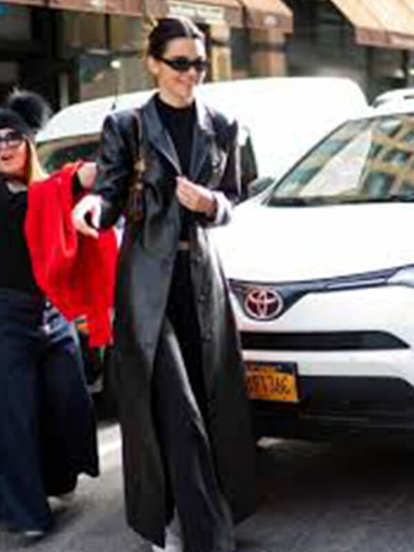 Kendall Jenner Black Leather Long Coat
