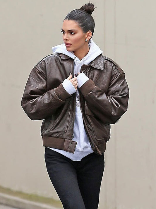 Kendall Jenner Dark Brown Leather Jacket