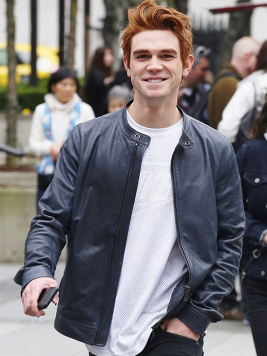 KJ Apa Blue Waxed Leather Jacket