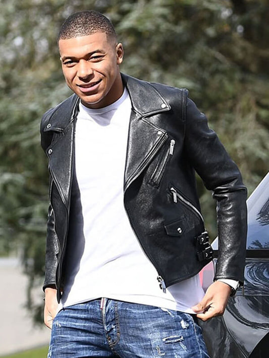 kylian Mbappe Black Leather Jacket