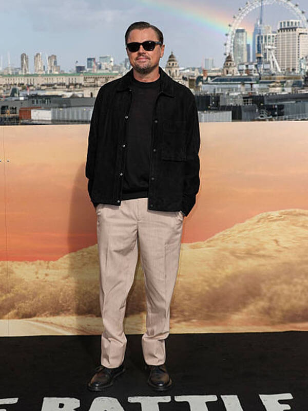 Leonardo Di Caprio One Battle After Another Premiere Black Suede Black Jacket