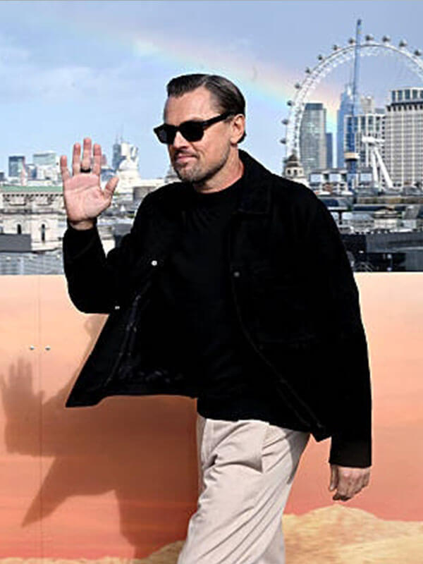 Leonardo Di Caprio One Battle After Another Premiere Black Suede Black Jacket