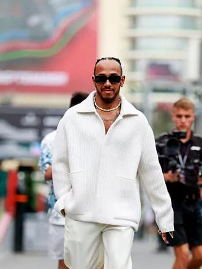Lewis Hamilton Grand Prix Abu Dhabi White Corduroy Jacket