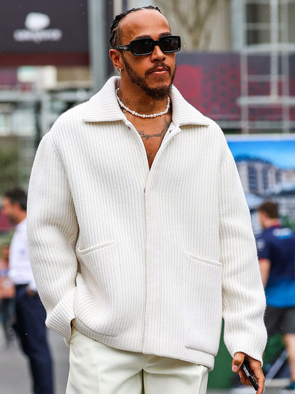 Lewis Hamilton Grand Prix Abu Dhabi White Corduroy Jacket