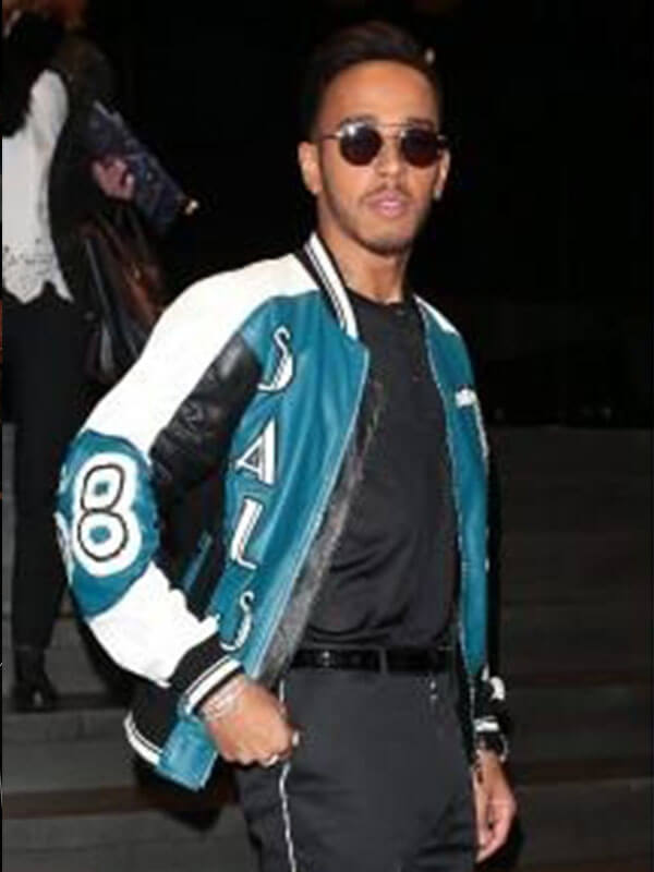 Lewis Hamilton Milan Fashion Show Blue Leather Jacket