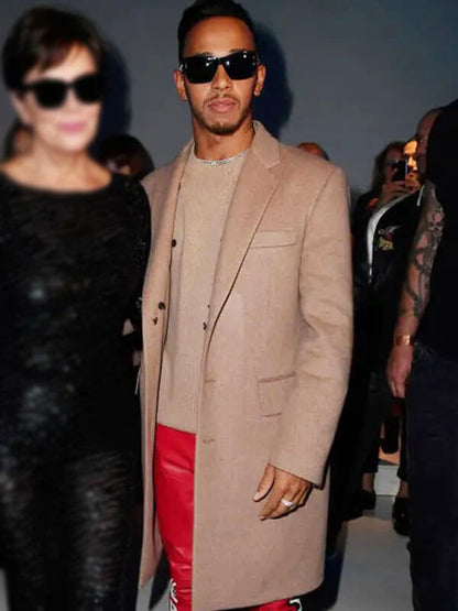 Lewis Hamilton Milan Fashion Week Brown Wool Coat
