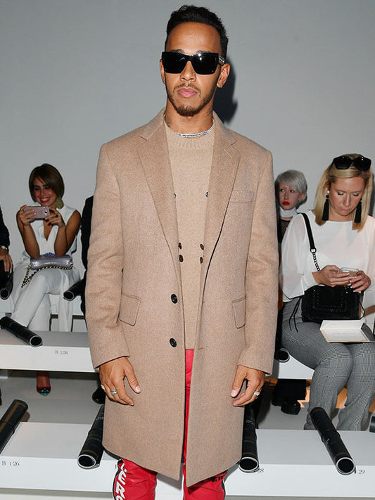 Lewis Hamilton Milan Fashion Week Brown Wool Coat