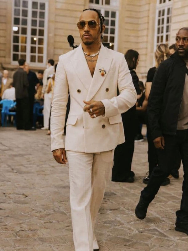 Lewis Hamilton Paris Fashion Event White Suit Blazer