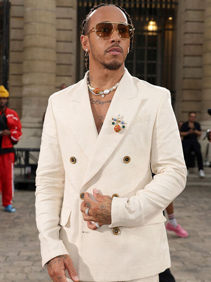 Lewis Hamilton Paris Fashion Event White Suit Blazer