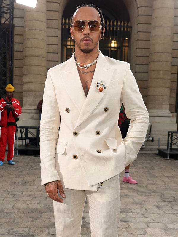 Lewis Hamilton Paris Fashion Event White Suit Blazer