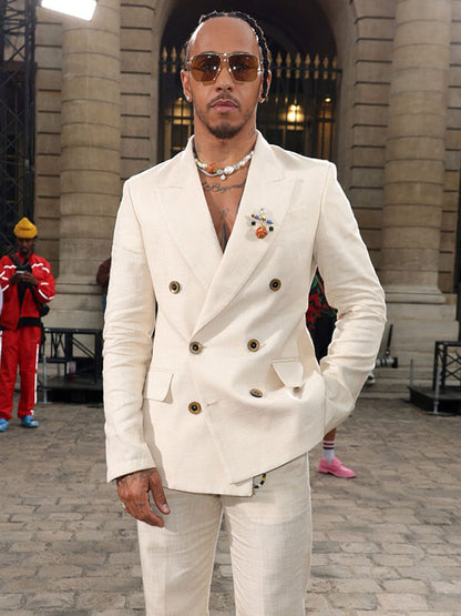 Lewis Hamilton Paris Fashion Event White Suit Blazer