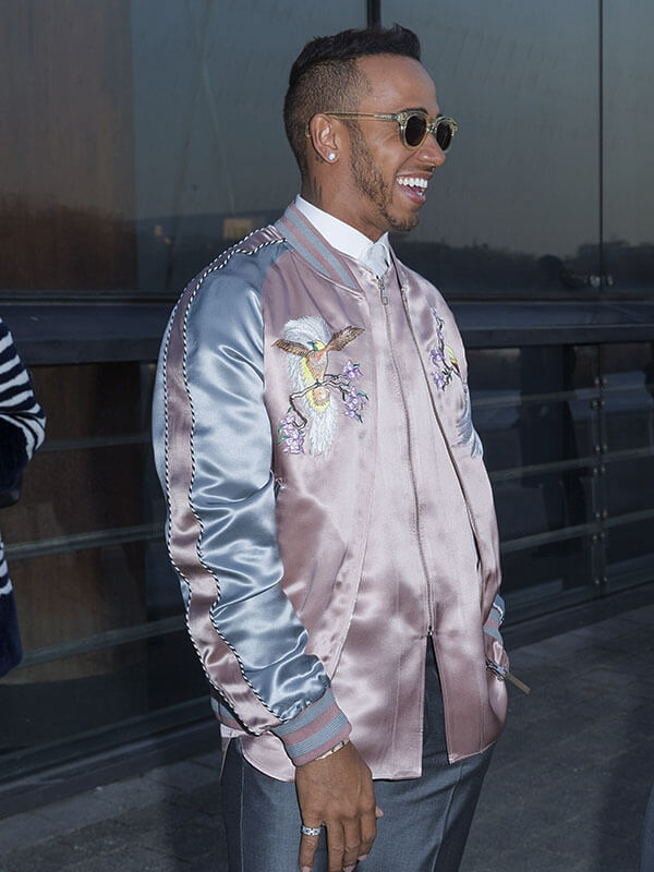 Lewis Hemilton Paris Fashion Show Pink Bomber Jacket