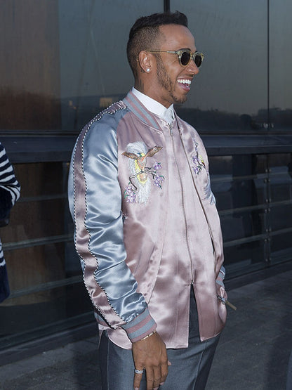 Lewis Hemilton Paris Fashion Show Pink Bomber Jacket