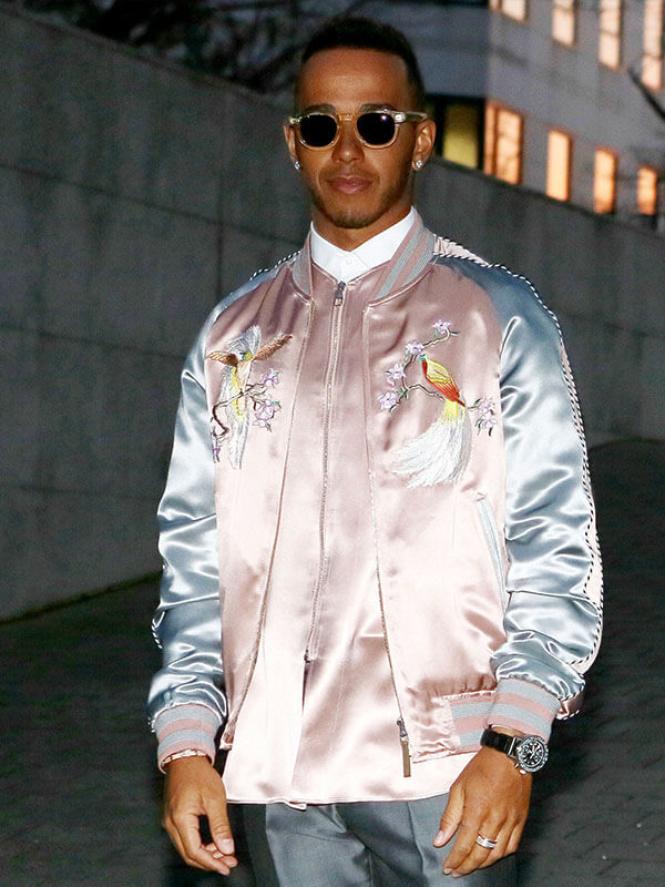 Lewis Hemilton Paris Fashion Show Pink Bomber Jacket