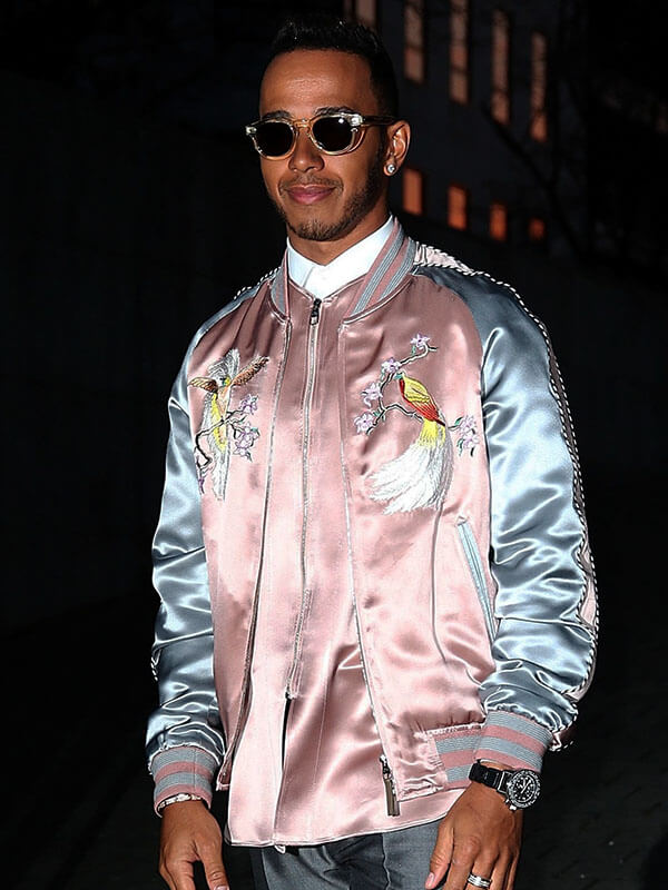 Lewis Hemilton Paris Fashion Show Pink Bomber Jacket